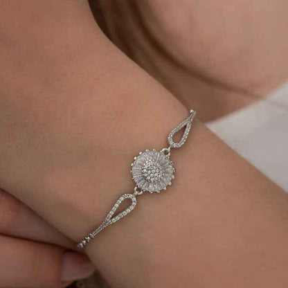 Rhodium Plated Baguette Stone Infinity Silver Bracelet