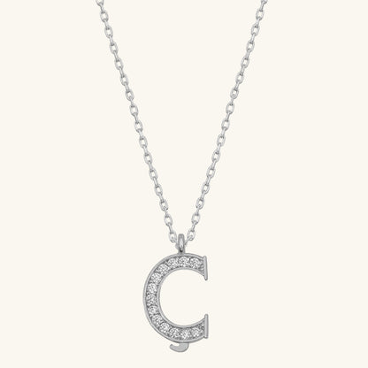 Rhodium Plated Letter Ç Women's Silver Necklace