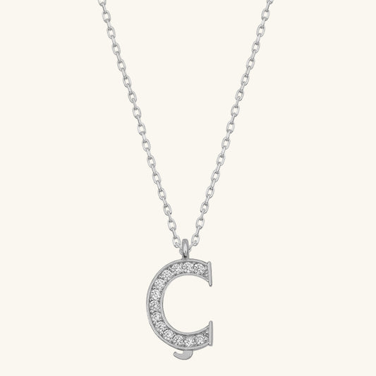 Rhodium Plated Letter Ç Women's Silver Necklace