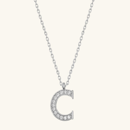 Rhodium Plated C Letter Women's Silver Necklace