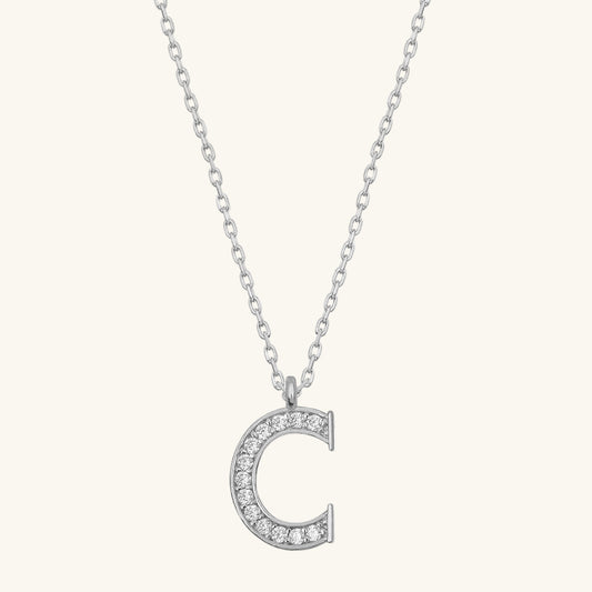 Rhodium Plated C Letter Women's Silver Necklace