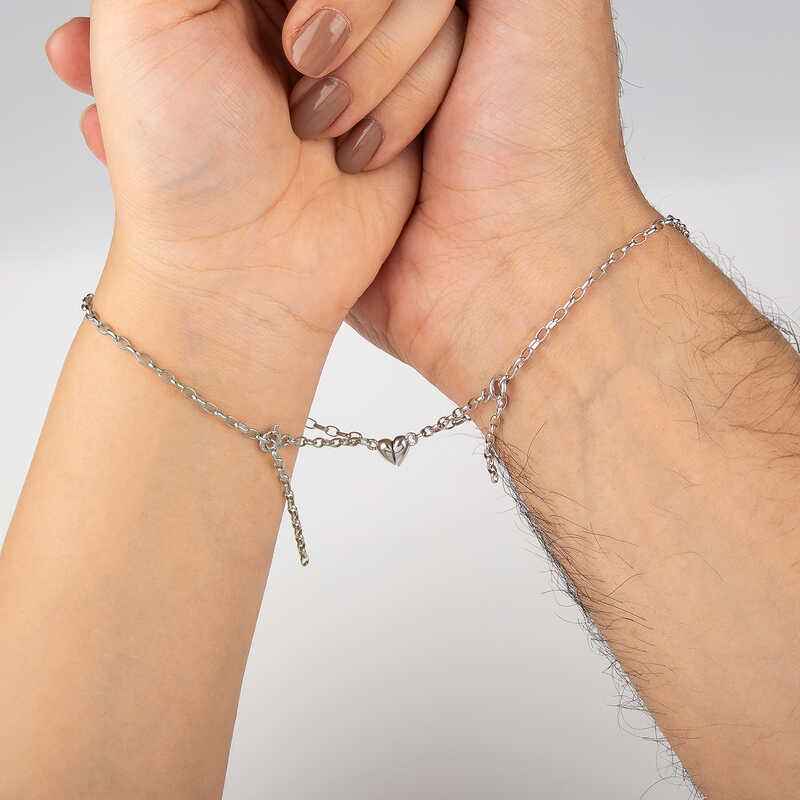 Rhodium Plated Double Heart Love Silver Bracelet