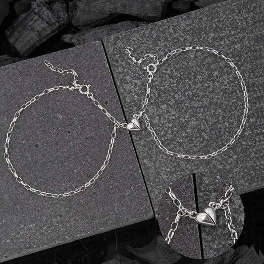 Rhodium Plated Double Heart Love Silver Bracelet