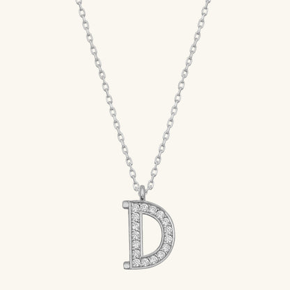 D Letter Rhodium Plated Women's Silver Necklace