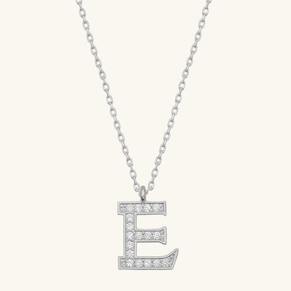 Rhodium Plated E Letter Women's Silver Necklace