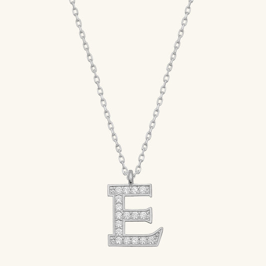 Rhodium Plated E Letter Women's Silver Necklace