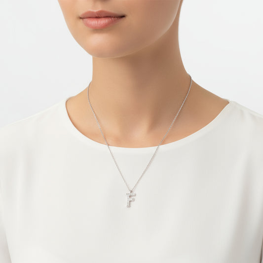 Rhodium Plated F Letter Women's Silver Necklace