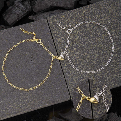 Rhodium Gold Plated Double Heart Love Silver Bracelet