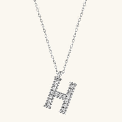 Rhodium Plated H Letter Women's Silver Necklace
