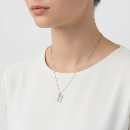 Rhodium Plated H Letter Women's Silver Necklace
