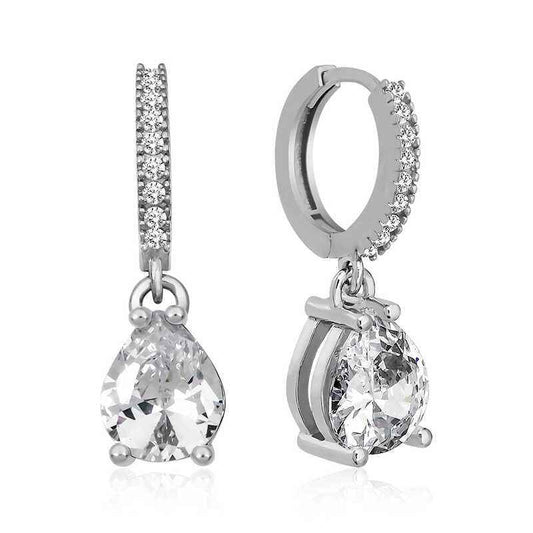 Rhodium Drop Hoop Silver Earrings