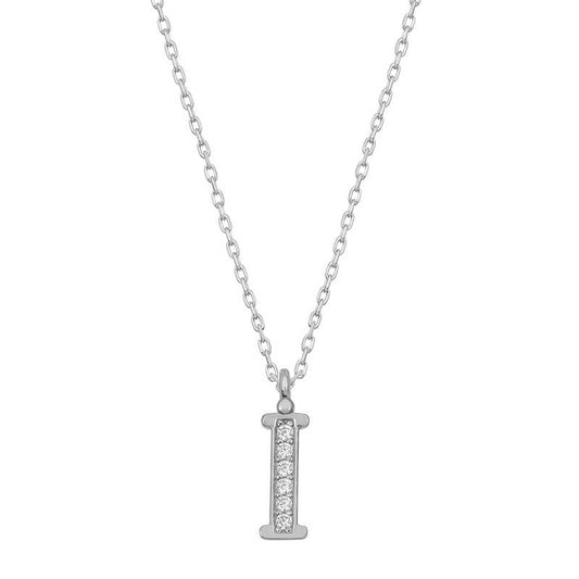 Collier en argent plaqué rhodium avec lettre I pour femme