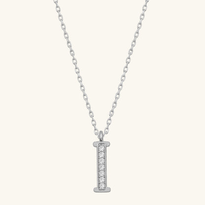 Rhodium Plated I Letter Women's Silver Necklace