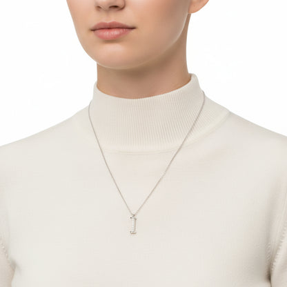 Rhodium Plated I Letter Women's Silver Necklace