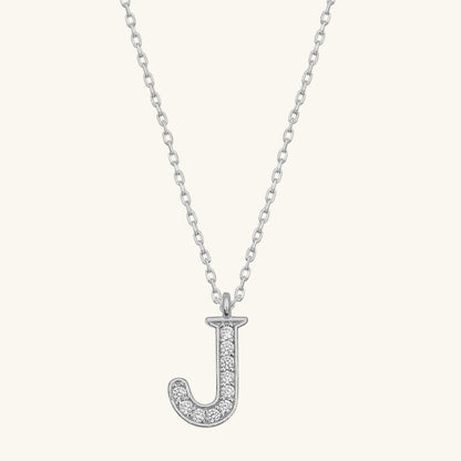 J Letter Rhodium Plated Women's Silver Necklace