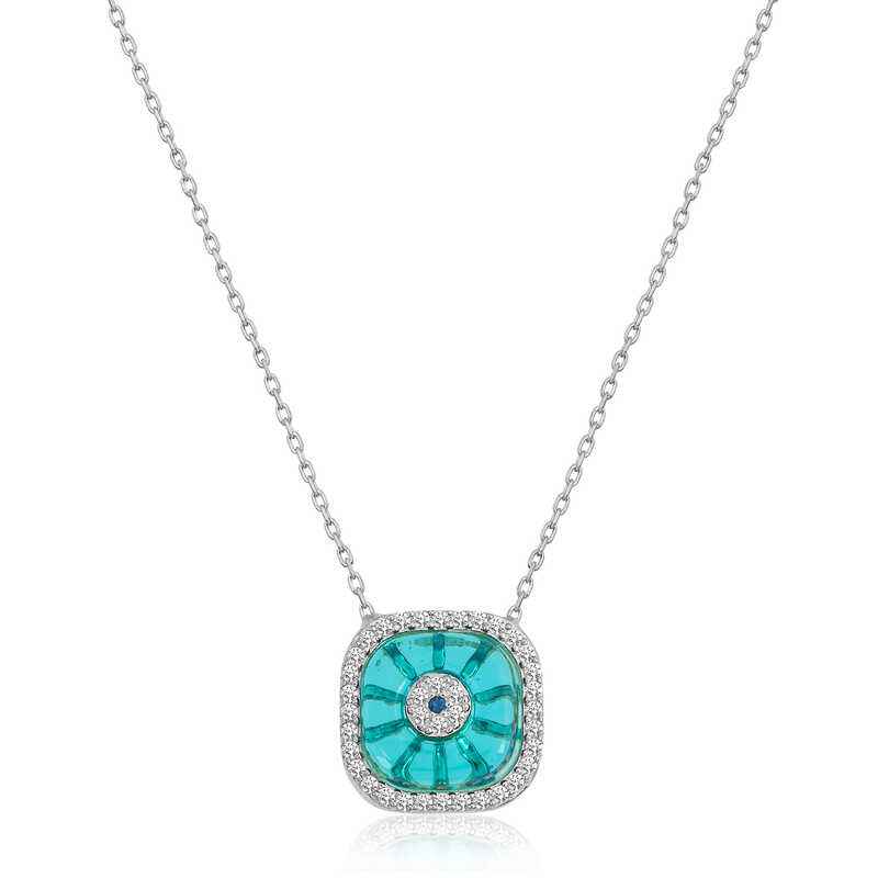 Square Evil Eye Women's Rhodium Plated Silver Necklace