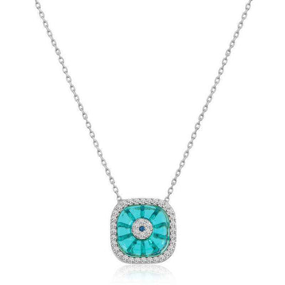 Square Evil Eye Women's Rhodium Plated Silver Necklace