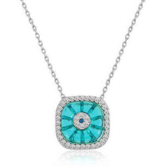Square Evil Eye Women's Rhodium Plated Silver Necklace