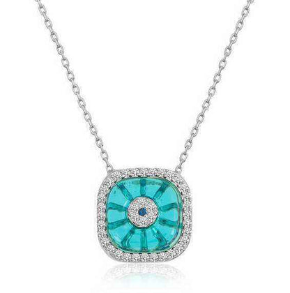 Square Evil Eye Women's Rhodium Plated Silver Necklace
