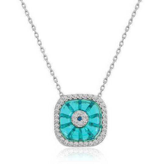 Square Evil Eye Women's Rhodium Plated Silver Necklace