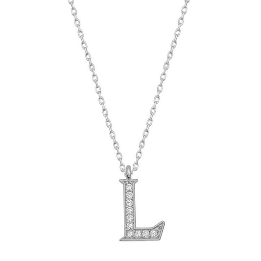 Rhodium Plated L Letter Women's Silver Necklace