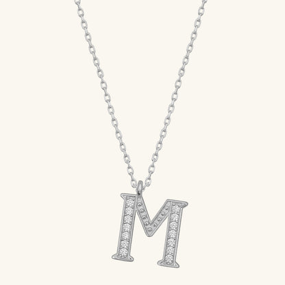 Rhodium Plated M Letter Women's Silver Necklace