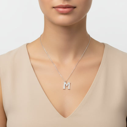 Rhodium Plated M Letter Women's Silver Necklace