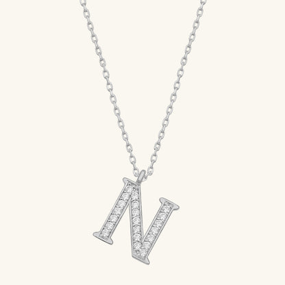 Rhodium Plated N Letter Women's Silver Necklace