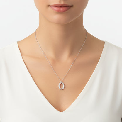 Rhodium Plated O Letter Women's Silver Necklace
