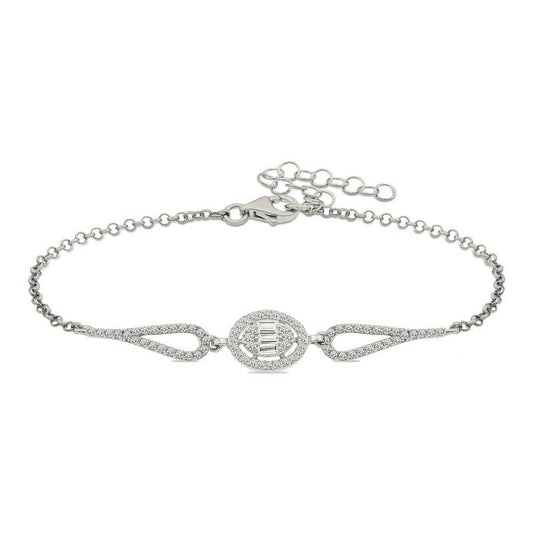 Oval Baguette Rhodium Plated Silver Bracelet