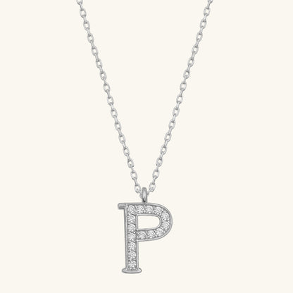 Rhodium Plated P Letter Women's Silver Necklace