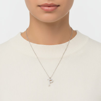 Rhodium Plated P Letter Women's Silver Necklace