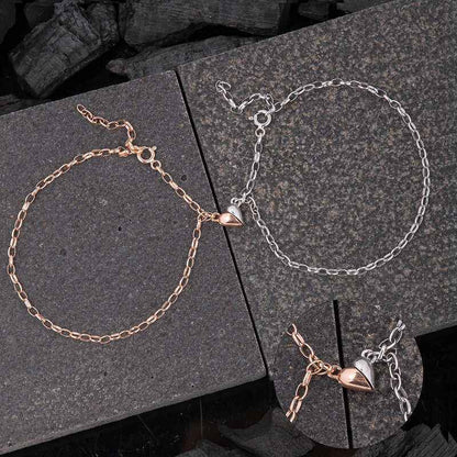 Rhodium Rose Plated Double Heart Love Silver Bracelet
