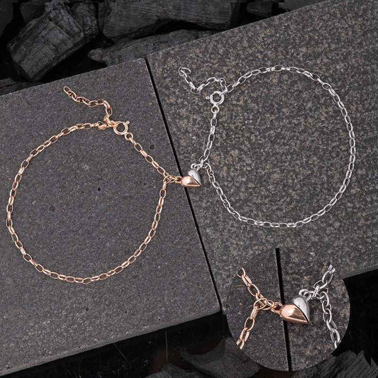 Rhodium Rose Plated Double Heart Love Silver Bracelet