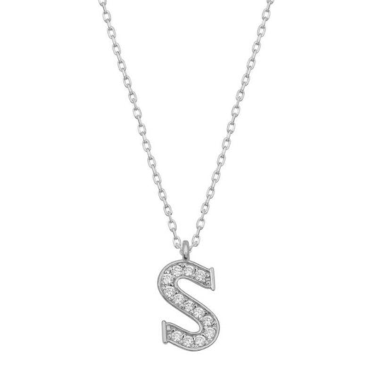 Rhodium Plated S Letter Women's Silver Necklace