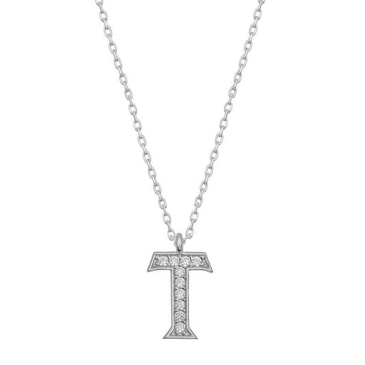 Rhodium Plated T Letter Women's Silver Necklace