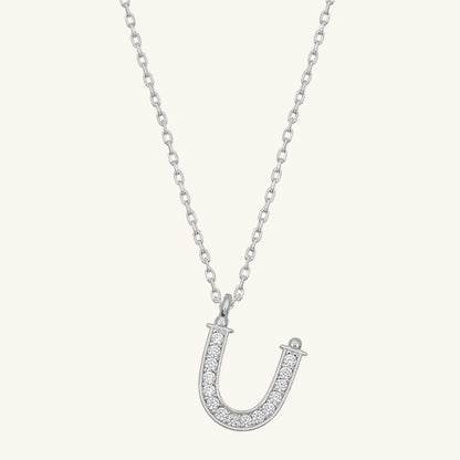 Rhodium Plated Ü Letter Women's Silver Necklace
