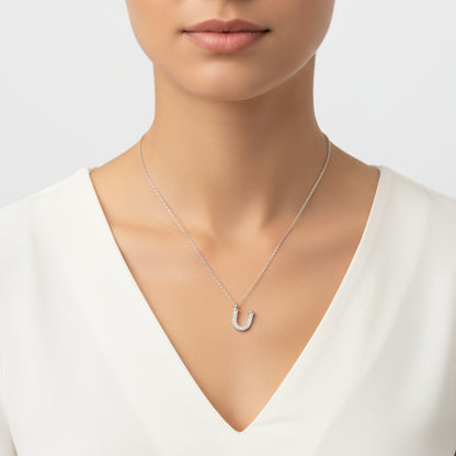 Rhodium Plated Ü Letter Women's Silver Necklace