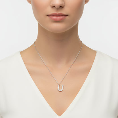 Collier en argent plaqué rhodium avec lettre U pour femme