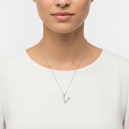 Rhodium Plated V Letter Women's Silver Necklace