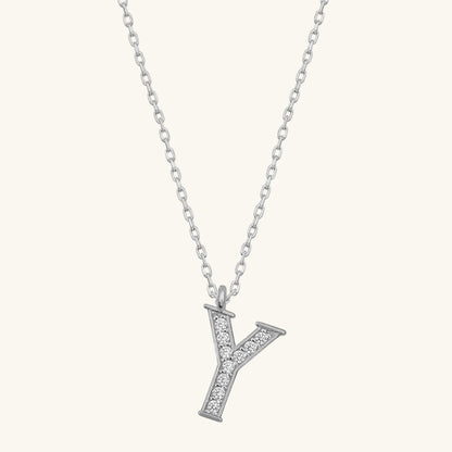 Rhodium Plated Y Letter Women's Silver Necklace