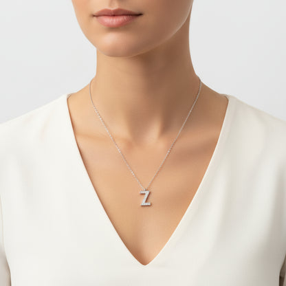 Z Letter Rhodium Plated Women's Silver Necklace