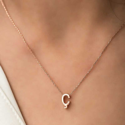 Rose Plated 3D Letter "Ç" Women's Silver Necklace