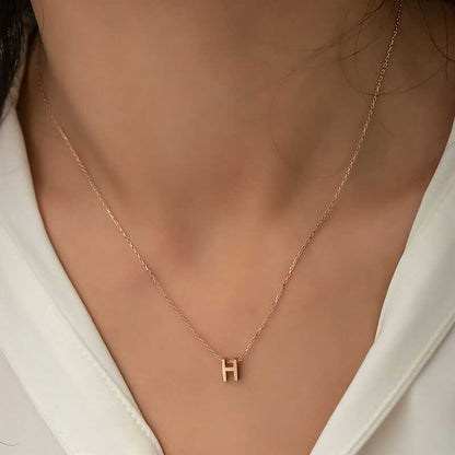 Rose Plated 3D Letter H Women's Silver Necklace