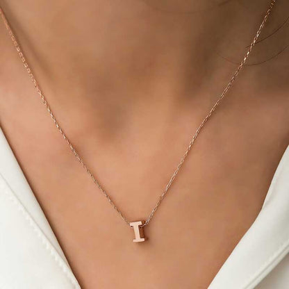 Rose Plated 3D Letter I Women's Silver Necklace