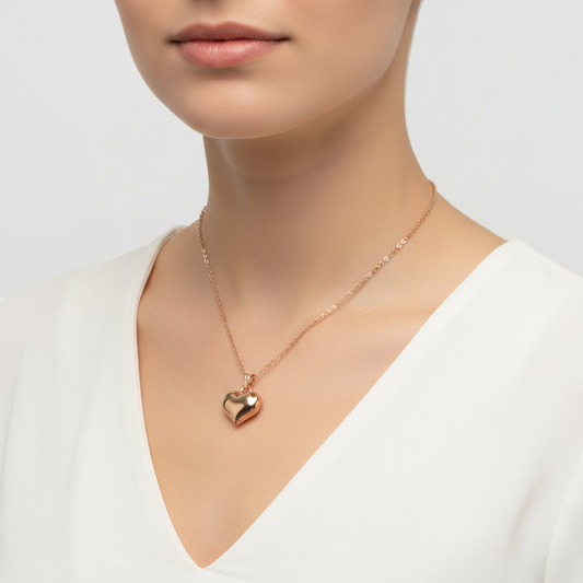 Rosévergoldete 3D-Herz-Silberkette für Damen