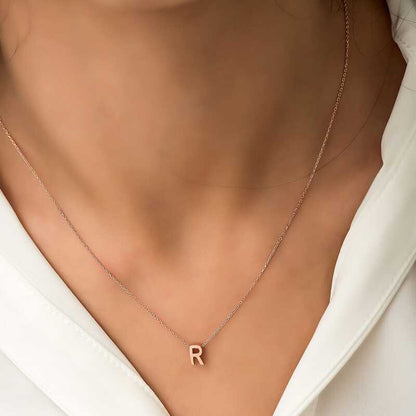 Rose Plated 3D Letter R Women's Silver Necklace