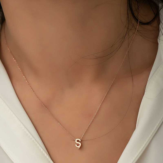 Rose Plated 3D Letter "Ş" Women's Silver Necklace
