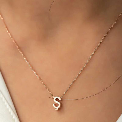 Rose Plated 3D Letter "Ş" Women's Silver Necklace