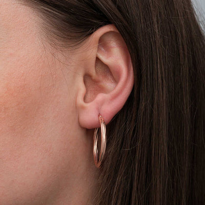 Boucles d'oreilles créoles spirales en argent plaqué or rose de 3 mm pour femme